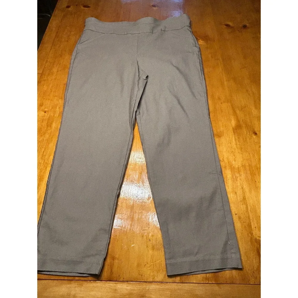 Alfred Dunner Quiet Luxury Elevated Taupe Pull On Stretch Straight Leg Pants